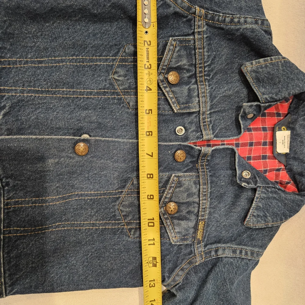 Vintage OshKosh B'gosh Blue Denim Jacket with Red Plaid Lining